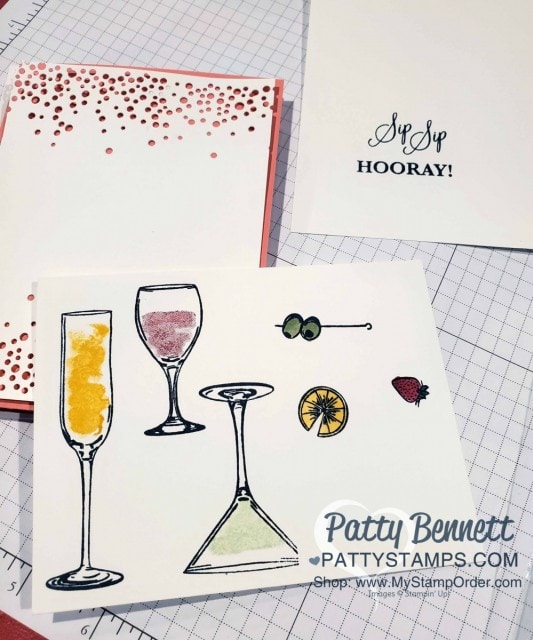 Stampin Up Sip Sip Hooray bundle #153045 - cheers to the New Year or celebrate card with wine, champagne and a martini! www.PattyStamps.com