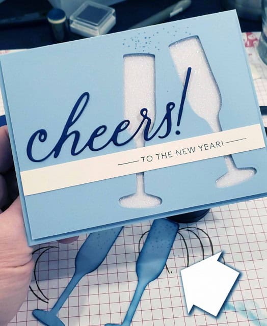 Stampin Up Sip Sip Hooray set and Cheers dies - cheers to the New Year card with Glimmer Paper. www.PattyStamps.com