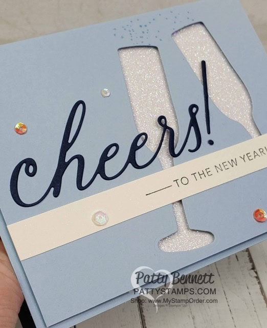 Stampin Up Sip Sip Hooray set and Cheers dies - cheers to the New Year card with Glimmer Paper. www.PattyStamps.com