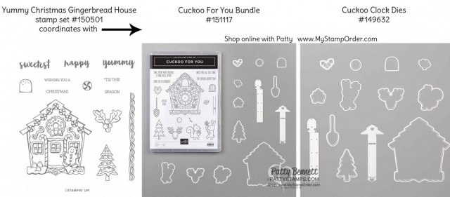 Yummy Christmas stamp set coordinates with the Cuckoo For you Bundle and Cuckoo Clock dies. Stampin' UP!. shop: wwwMyStampOrder.com