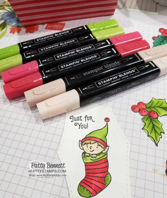 DIY Christmas Neighbor or Teacher gift idea. Decorate a small container with Stampin Up Let it Snow designer paper and embellish with #Elfie stamps and color with Stampin Blends markers. www.PattyStamps.com