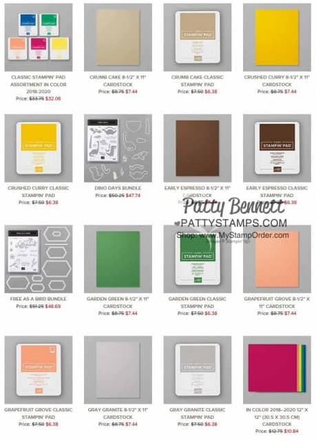 Discount on Stampin' UP! Cardstock Nov 20-22, 2019 - Shop these collections on sale: Regals, Neutrals, and all 10 current In Colors!! 15% off!! Check out discounts on select ink pads and bundles, too! www.PattyStamps.com