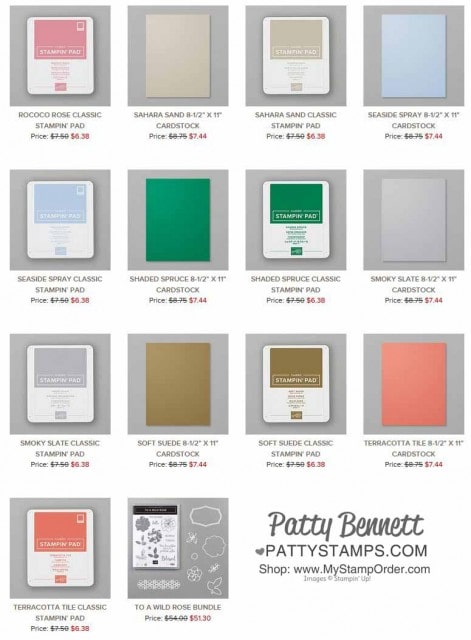 Discount on Stampin' UP! Cardstock Nov 20-22, 2019 - Shop these collections on sale: Regals, Neutrals, and all 10 current In Colors!! 15% off!! Check out discounts on select ink pads and bundles, too! www.PattyStamps.com