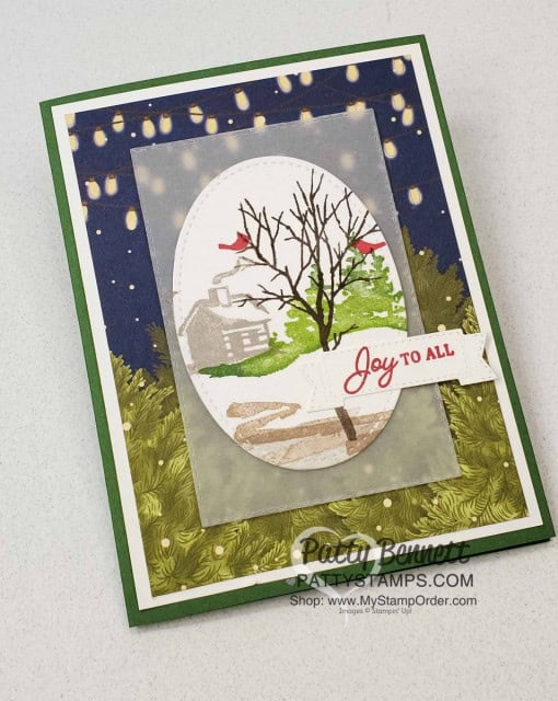 Stampin Up Snow Front stamp set Christmas or Holiday card idea Featuring Night Before Christmas DSP by Patty Bennett www.PattyStamps.com