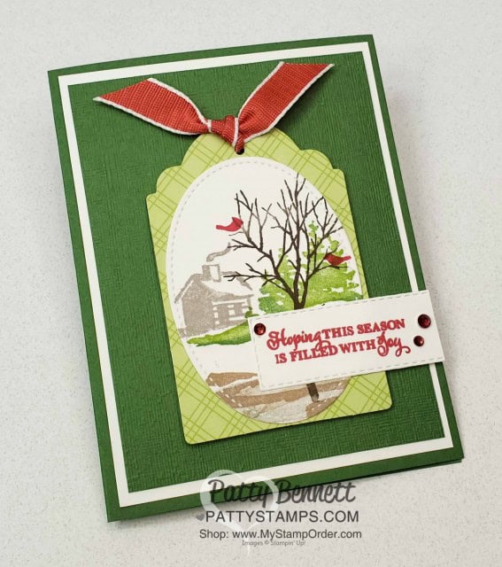 Stampin Up Snow Front stamp set Christmas or Holiday card idea Featuring Subtle Embossing Folder and Tags & More tag by Patty Bennett www.PattyStamps.com