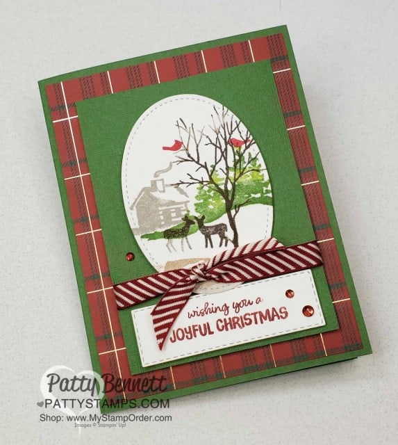 Stampin Up Snow Front stamp set Christmas or Holiday card idea Featuring Wrapped in Plaid DSP by Patty Bennett www.PattyStamps.com