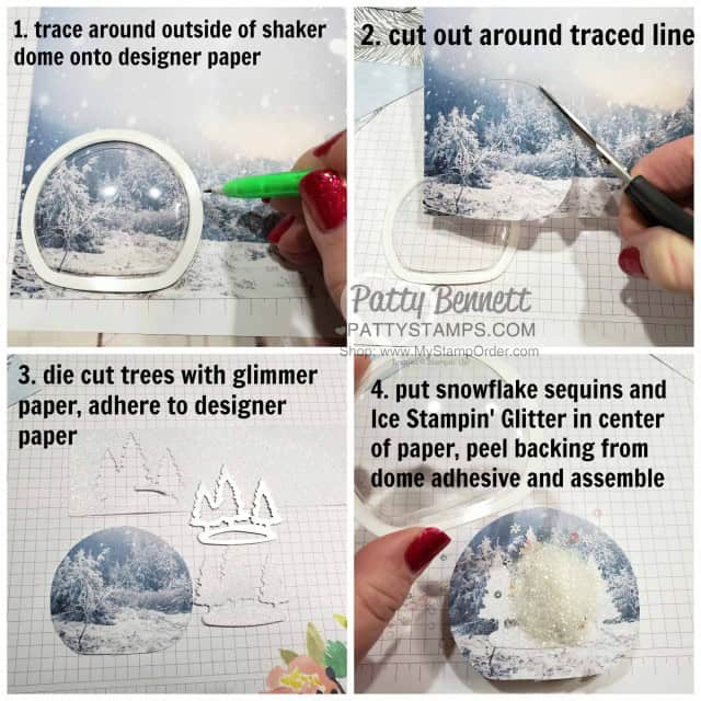 Snow Globe Shaker Dome Penguin Christmas Ornament idea. Stampin' UP! Snowflake sequins and Stampin' Ice Glitter for filler. www.PattyStamps.com