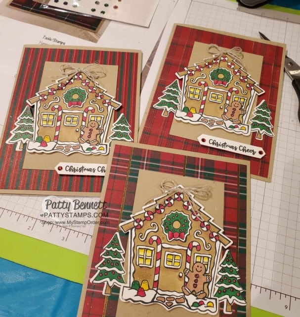 Yummy Christmas Gingerbread House Christmas card idea colored with Stampin' Blends by Patty Bennett www.PattyStamps.com