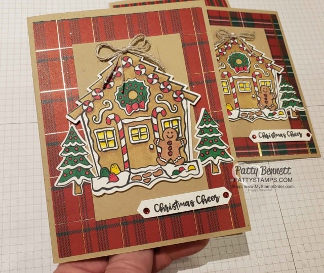Yummy Christmas Gingerbread House Christmas card idea colored with Stampin' Blends by Patty Bennett www.PattyStamps.com