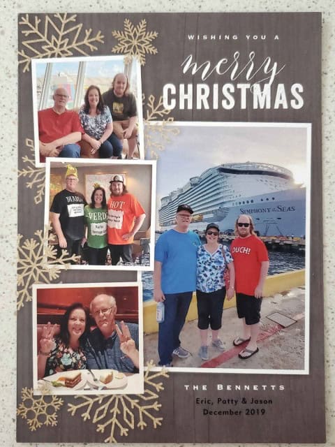 Bennett Family Christmas card 2019. Eric, Patty & Jason Bennett.  www.PattyStamps.com