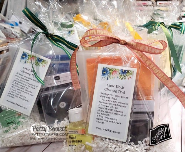Gift Idea for Crafters! Clear Block cleaning it for rubber stamps! Microfiber cloth, hand sanitizer, and alcohol wipes in a kit! Great Christmas Gift or Retreat Favor! www.PattyStamps.com