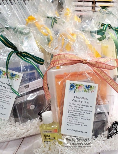 Gift Idea for Crafters! Clear Block cleaning it for rubber stamps! Microfiber cloth, hand sanitizer, and alcohol wipes in a kit! Great Christmas Gift or Retreat Favor! www.PattyStamps.com