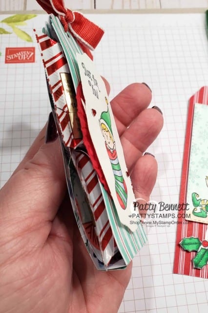 #Elfie stamp set colored with Stampin' Blends markers - fun Christmas chocolate treat idea by Patty Bennett, also featuring Let it Snow designer paper. www.PattyStamps.com