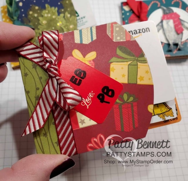 DIY Gift Card Holder made with Stampin' UP! Pillow Boxes and designer paper, by Patty Bennett, www.PattyStamps.com Features Night Before Christmas designer paper.