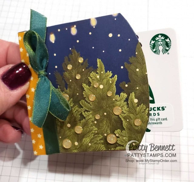 DIY Gift Card Holder made with Stampin' UP! Pillow Boxes and designer paper, by Patty Bennett, www.PattyStamps.com Features Night Before Christmas designer paper.