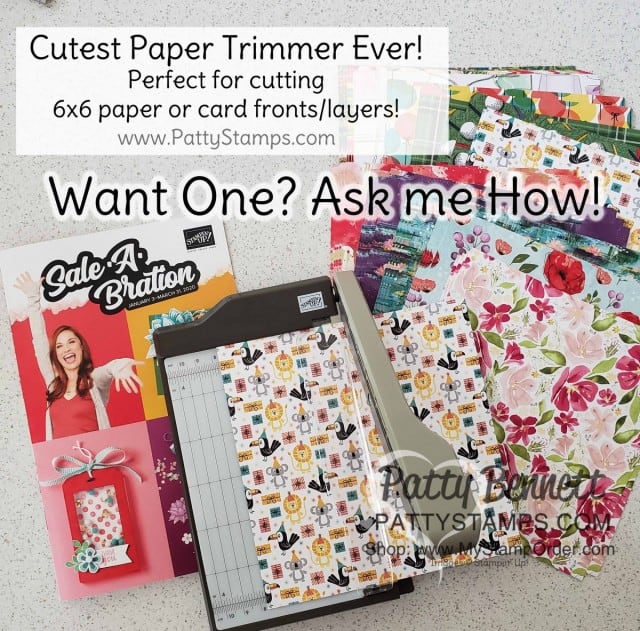 Stampin' UP! Mini Paper Cutter - and 6x6 Paper Sampler - available to demonstrators in Dec. 2019 while supplies last, or to new demonstrators who join Jan 3 to March 31 2020. www.PattyStamps.com