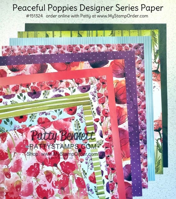 Stampin Up Peaceful Poppies designer paper 2020 Jan-June Mini catalog #151324 order online at www.MyStampOrder.com