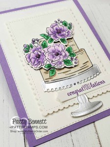 Happy Birthday to You Sale-a-Bration 2020 stamp set from Stampin Up paired with limited edition Birthday dies to die cut the cake, stand and flowers! by Patty Bennett www.PattyStamps.com
