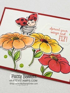 Limited time only: Little Ladybug stamp set (Sale-a-Bration 2020) and coordinating Ladybug dies! Stamped and colored with Stampin Blends markers by Patty Bennett www.PattyStamps.com