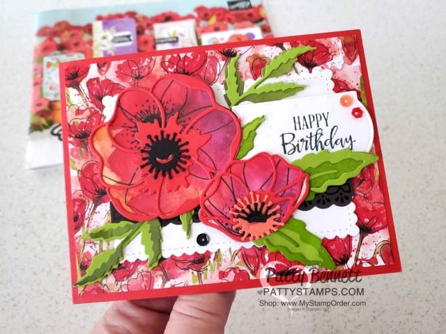 Peaceful Poppies / Poppy Moments dies flower card idea featuring Stampin' UP! Mini Catalog papercrafting products. Handmade birthday card idea from Patty Bennett www.PattyStamps.com