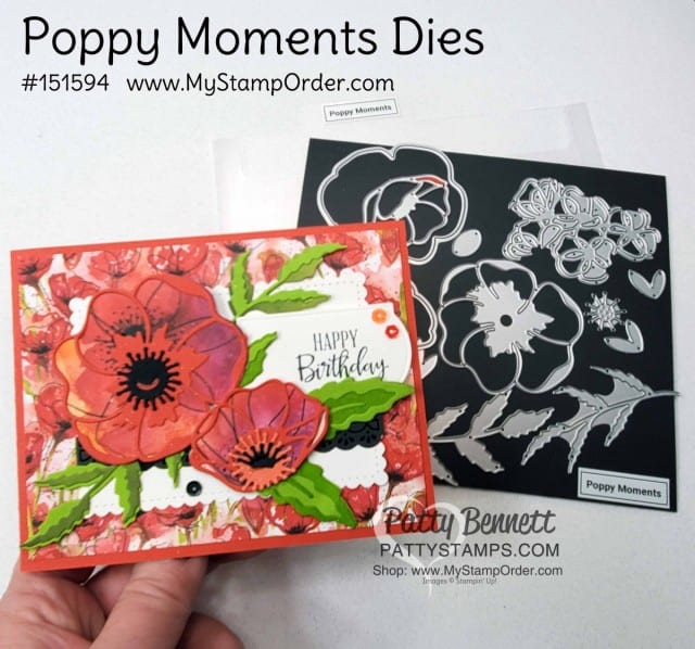 Peaceful Poppies / Poppy Moments dies flower card idea featuring Stampin' UP! Mini Catalog papercrafting products. Handmade birthday card idea from Patty Bennett www.PattyStamps.com