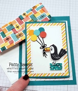 Birthday Bonanza Fold Out Gift Card Holder with Stampin Up toucan, lion and koala. Patty Bennett www.PattyStamps.com
