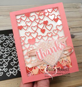 Detailed Hearts die #151440 from Stampin Up - shaker card idea featuring ombre sponged cardstock. www.PattyStamps.com