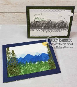 Mountain Air bundle reversible stamps card ideas with Majestic Mountain dies. www.PattyStamps.com