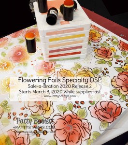 Flowering Foils designer paper - new for Sale-a-Bration 2020 starting March 3 from Stampin Up! Sponge color onto flowers with daubers. www.PattyStamps.com