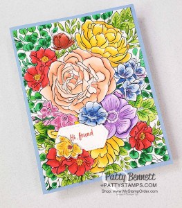 Breathtaking Bouquet background stamp from Stampin' Up! colored with Stampin' Blends alcohol markers by Patty Bennett www.PattyStamps.com