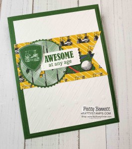 Country Club Suite birthday card idea for a golfer featuring Stampin' Up! Absolutely Argyle embossing folder and Banner Triple Punch. www.PattyStamps.com