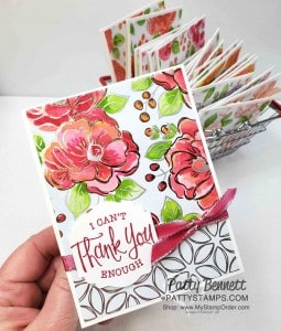 Flowering Foils designer paper card ideas, featuring watercoloring technique with Stampin Up ink refills. by Patty Bennett www.PattyStamps.com