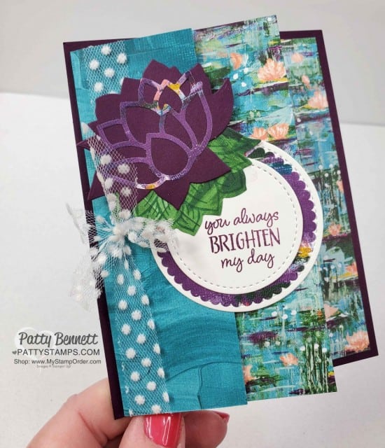 Lily Impressions Sale-a-Bration designer paper fun fold card idea - Patty Bennett www.PattyStamps.com