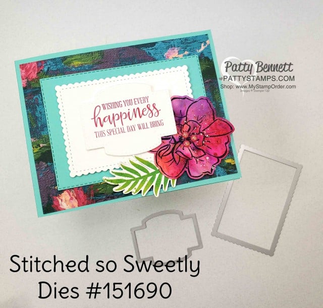 Lily Impressions Sale-a-Bration designer paper background with To a Wild Rose flower colored with Pigment Sprinkles. Stampin Up card making supplies. www.PattyStamps.com