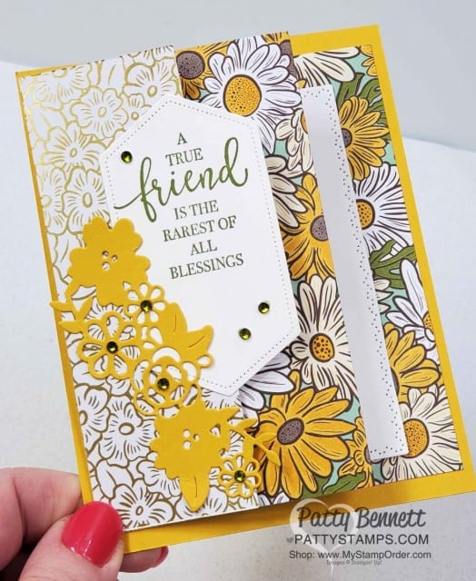 Fun Fold Card featuring Stampin' Up! Ornate Garden Suite and Ornate Border dies. by Patty Bennett www.PattyStamps.com