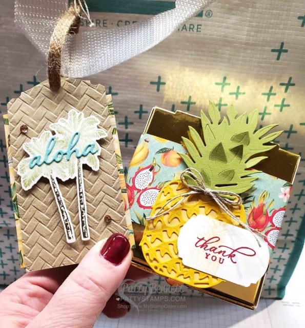 Stampin Up Tropical Oasis Palm Tree and Pineapple party favor ideas! Great for decoration for tropical theme party! www.PattyStamps.com