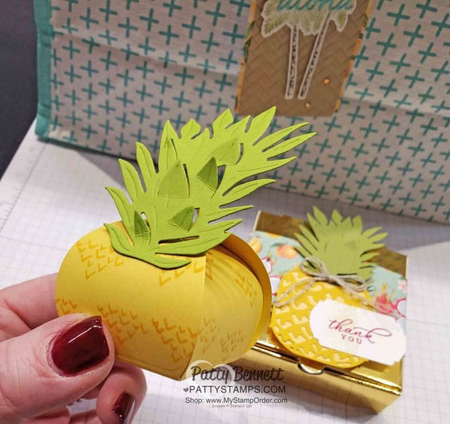 Stampin Up Tropical Oasis Pineapple Mini Curvy Keepsake party favor ideas! Great for decoration for tropical theme party! www.PattyStamps.com