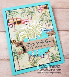 Tropical Oasis Designer Paper card idea featuring the Stampin Up Coastal Weave embossing folder and Timeless Tropical bundle. www.PattyStamps.com