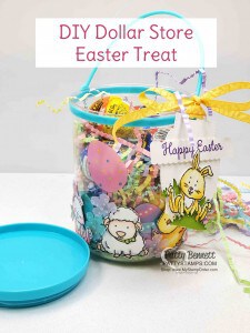 DIY Easter Treat Basket from the Dollar Store! Stampin' UP! Welcome Easter stamp set colored with Stampin Blends markers. by Patty Bennett www.PattyStamps.com