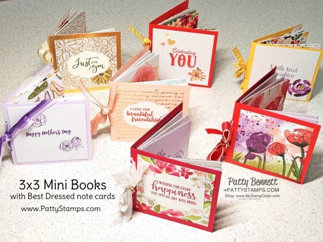 Mini Book ideas for friendship, encouragement, thinking of you, birthday or Mother's Day with Stampin' UP! Best Dressed 3x3 note cards, by Patty Bennett www.PattyStamps.com