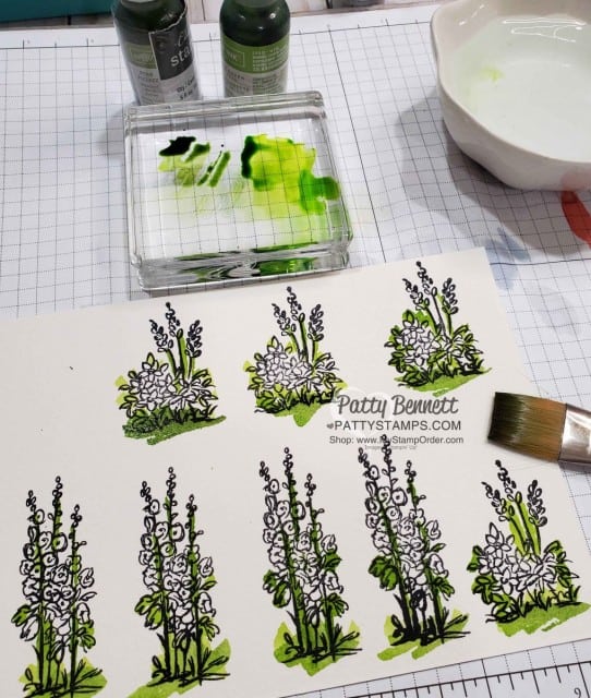 How I watercolored the Stampin Up Grace's Garden fence and flowers card, by Patty Bennett www.PattyStamps.com