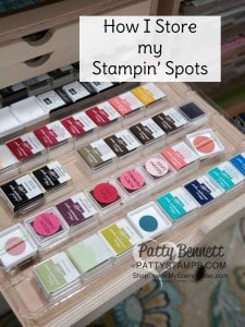 How I store my Stampin' Up! Spots with Stamp-n-Storage organizers in my craft room. Patty Bennett www.PattyStamps.com