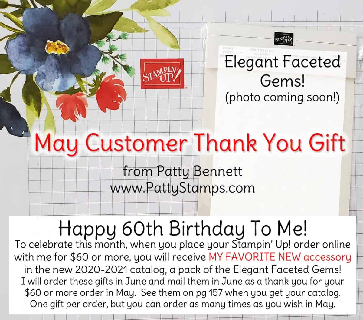 Elegant Faceted Gems - new 2020 Stampin Up Catalog product - free Customer Thank You Gift from Patty for May orders of $60 or more! www.PattyStamps.com