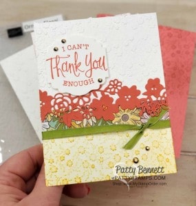 Ornate Garden Suite: Ornate Floral embossing folder #152725 Thank you card idea featuring Ornate Border dies. www.PattyStamps.com