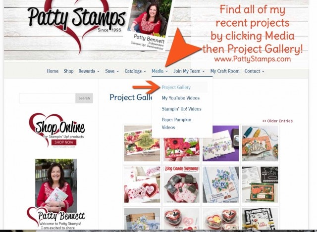 Easy Way to find Patty's Projects: click on Media then Gallery on my blog www.PattyStamps.com