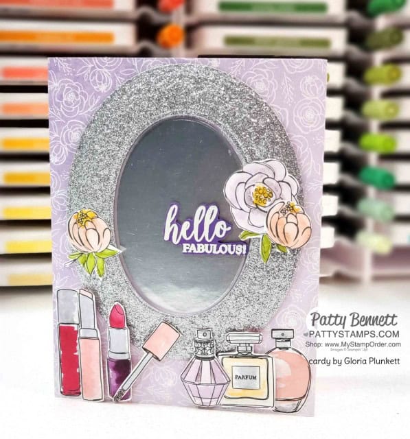 Heirloom Frame mirror card featuring Stampin Up Best Dressed designer paper and Silver foil paper. www.PattyStamps.com