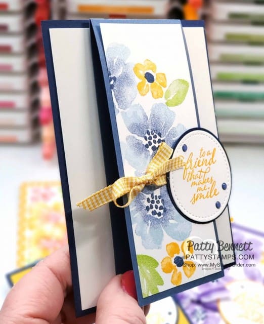 Blossoms in Bloom stamp set from Stampin Up #152684 stamped with the Stamparatus with ink pads and sponge daubers. cards by Patty Bennett www.PattyStamps.com