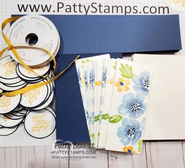 Card Making Supplies for Blossoms in Bloom stamp set from Stampin Up #152684 stamped with the Stamparatus with ink pads and sponge daubers. cards by Patty Bennett www.PattyStamps.com