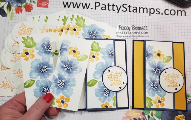 Blossoms in Bloom stamp set from Stampin Up #152684 stamped with the Stamparatus. cards by Patty Bennett www.PattyStamps.com