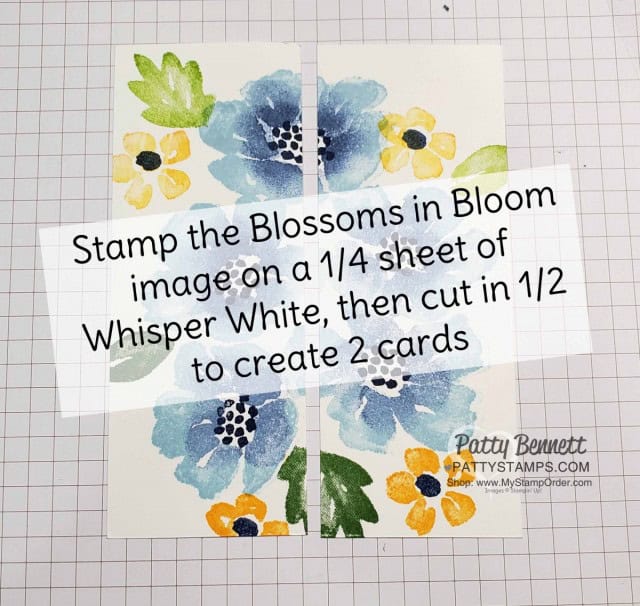 Tip for Blossoms in Bloom stamp set from Stampin Up #152684 stamped with the Stamparatus with ink pads and sponge daubers. cards by Patty Bennett www.PattyStamps.com